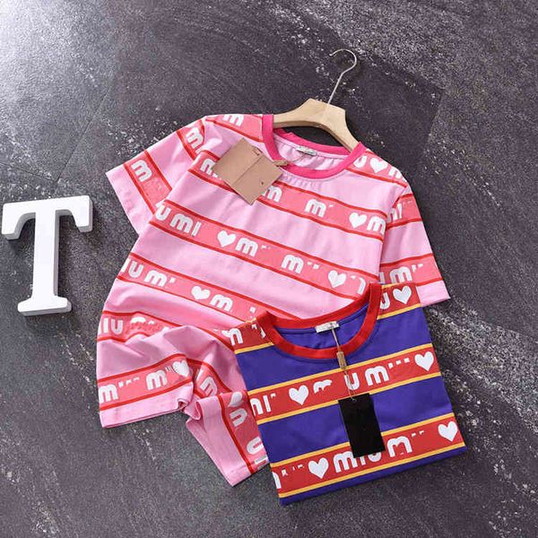 

luxury design family color contrast horizontal bar letter printed round neck t-shirt for spring, White