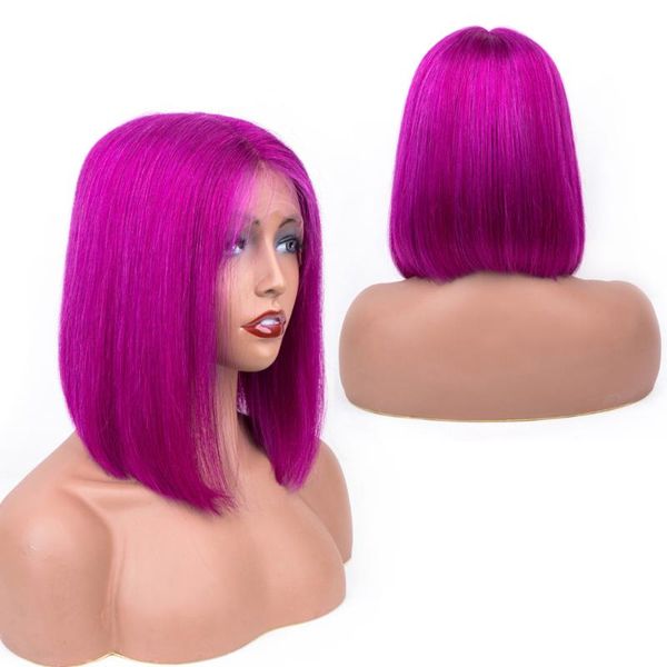 

purple color wig short bob 13x1 lace part human hair wigs pre plucked colored t for women remy brazilian, Black;brown