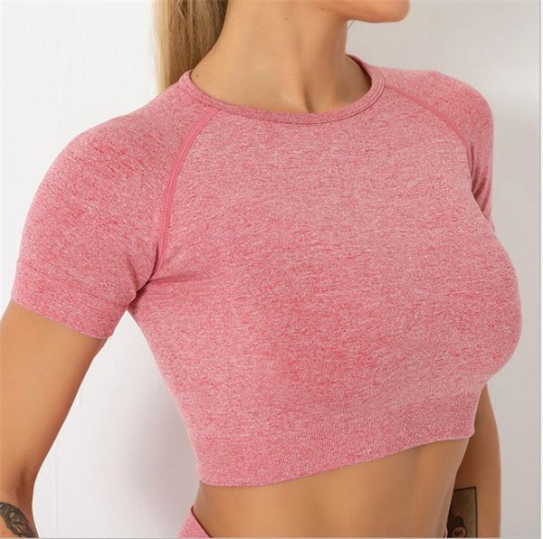 

yoga outfits 4 color vital seamless shirt women fitness short sleeve crop workout gym clothes sportswear running t-shir ds39, White;red