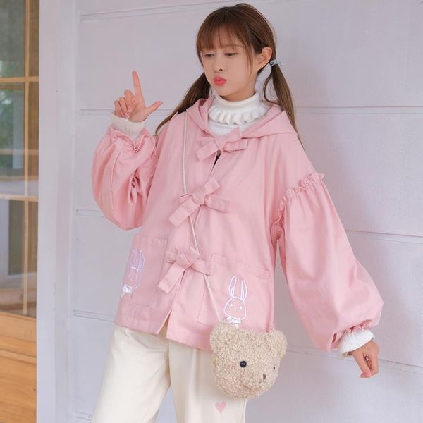 

women's jackets japan sweet kawaii jacket women spring pink thin hooded coat female autumn cute lolita girls casual blue outerwear coa, Black;brown