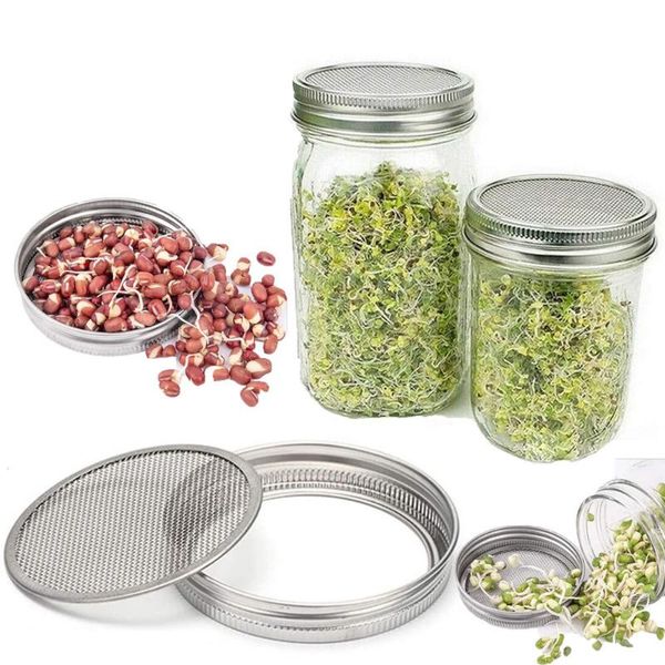

5pcs stainless steel strainer screens sprouting lids (silver) planters & pots