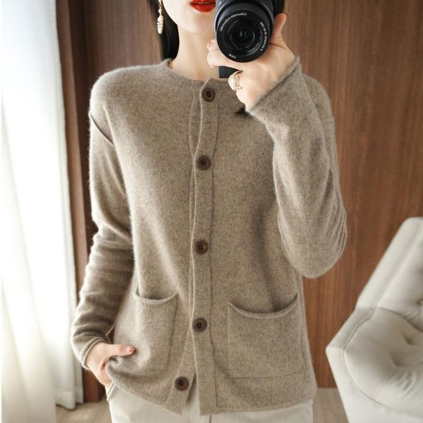 

women's knits & tees round neck cardigan autumn and winter ladies cashmere sweater casual knit plus size korean fashion slim female ja, White