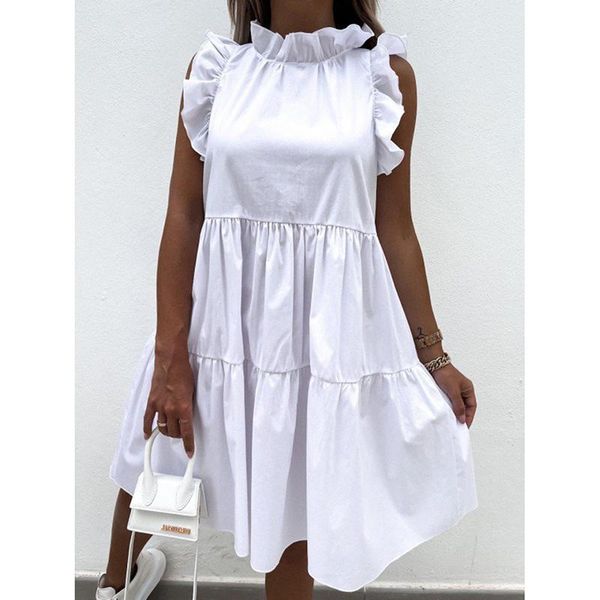 

casual dresses ruffles summer dress women tank woman female sleeveless a-line for 2021 sundress, Black;gray