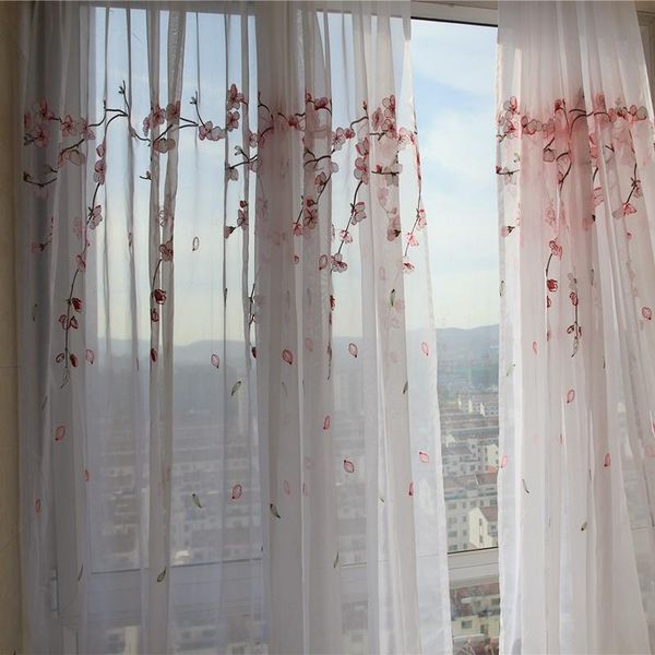 

luxury pink peach blossom embroidery tulle curtains for living room nice finished white voile curtain kids girls bedroom & drapes