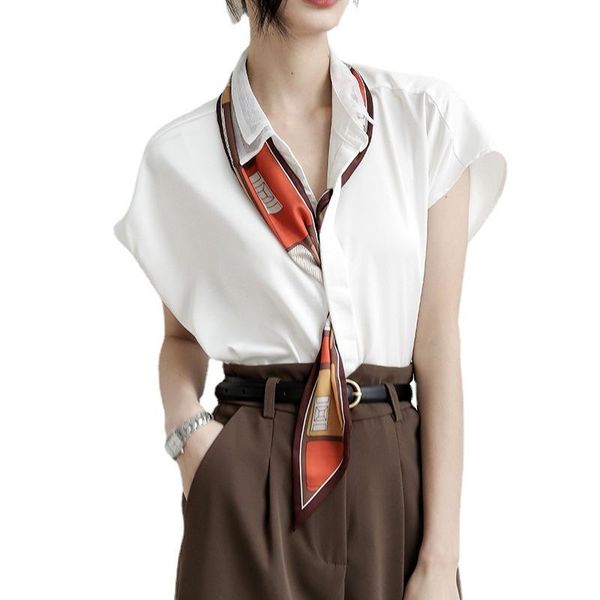 

women's polos fashion pure white shirt office workwear short sleeved chiffon elegant collared for women