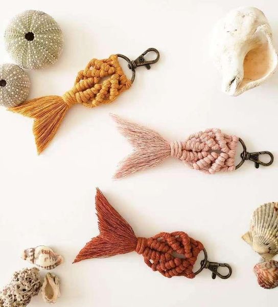 

keychains vedawas fashion fringed fishtail key chains for women boho macrame weave fiberlove holder bag hanging jewelry drop, Silver