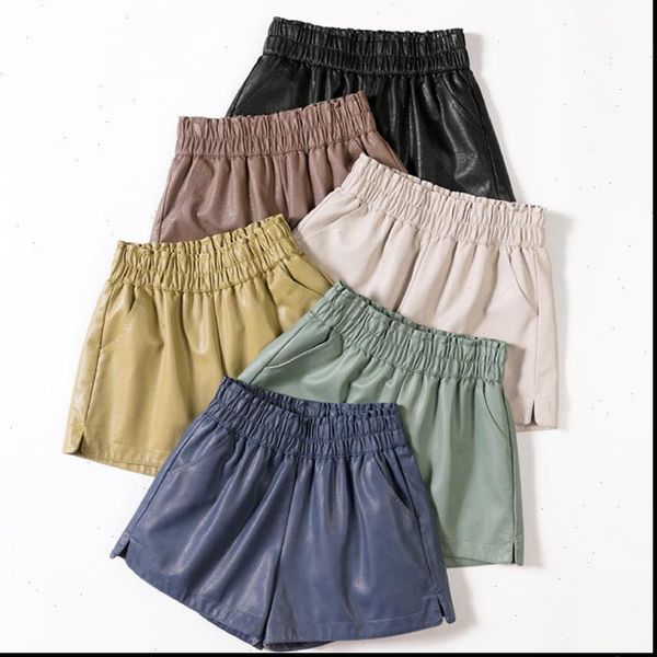 

short women womens shorts pu leather autumn winter fashion woman elastic waist for pantalon corto mujer, White;black