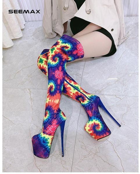 

boots european and american nightclub plus size 43 thigh over the knee women high heel 20cm stiletto platform, Black