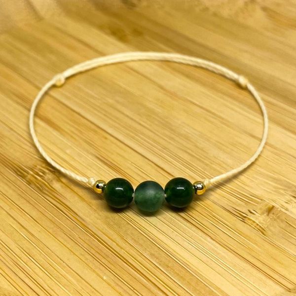 

charm bracelets dark green beads women accessories handmade wax cord thread jewelry agate natural stones decoration gift friends, Golden;silver