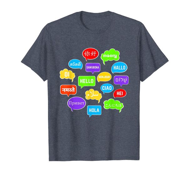 

multilingual hello t-shirt for globetrotters translators, White;black