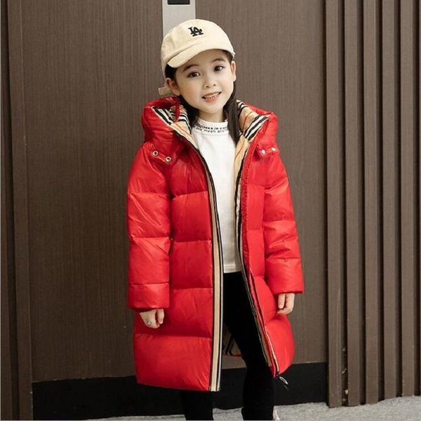 

down coat winter 4-12yrs children jacket girls fashionable waterproof windproof hooded long warm thick for kids outwear clothes, Blue;gray