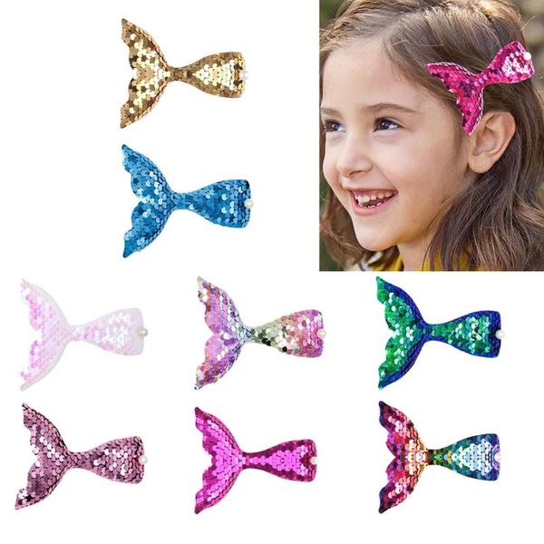 

color fish tails hair clips reversible sequins beauty hairpins baby girls axyd accessories, Slivery;white