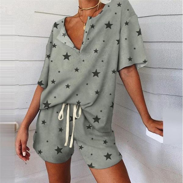 

women's tracksuits summer casual women suit fitness letter heart shaped printing v neck short sleeved shorts fashion ladies two piece, Gray