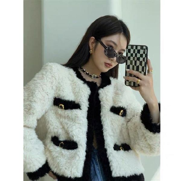

women's jackets 2021 winter product korean style soft cashmere vintage small coat & fur top, Black;brown