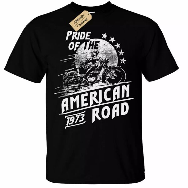 

American pride t-shirt men's motorcycle road biker who, White;black