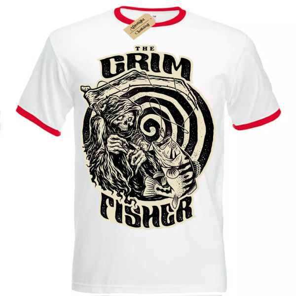 

the grim fisher camiseta muerte pescador hombre ringer, White;black