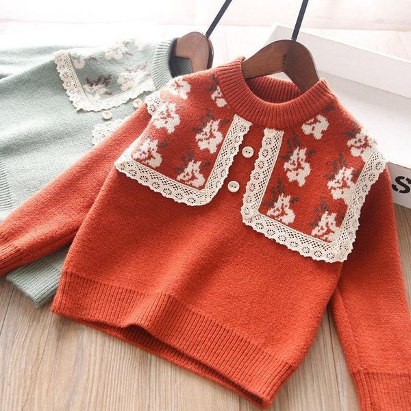 

pullover winter girls' lace sweater children's clothing wholesale1, Blue