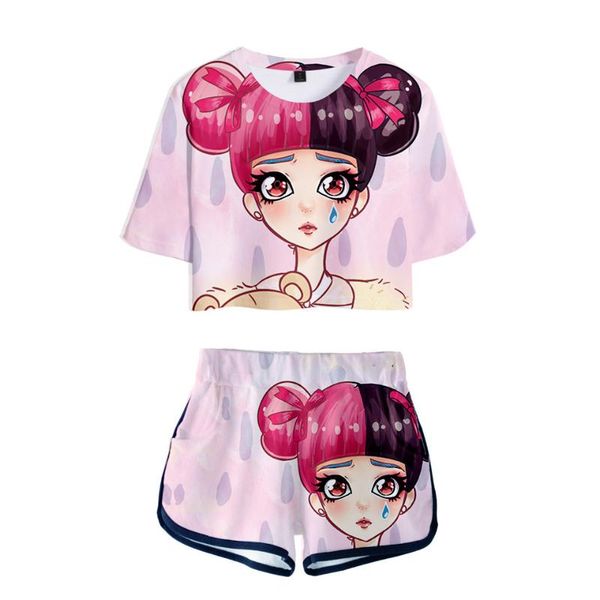 

women's t-shirt cute cry baby melanie martinez two piece sets short + shorts sweat suits women casual fashion summer, White
