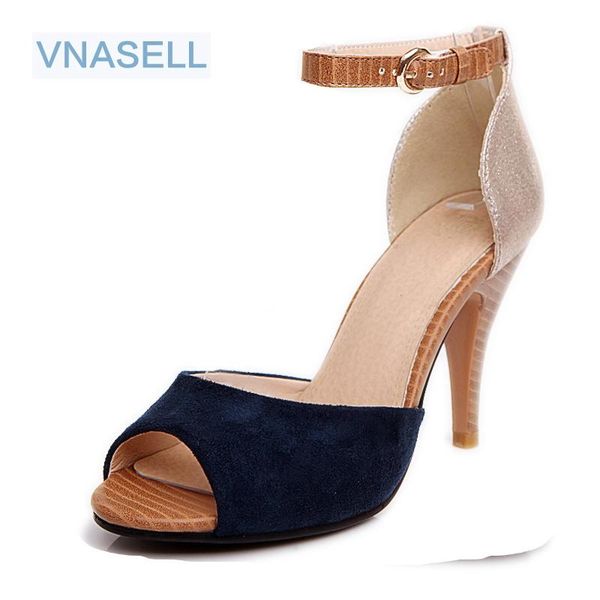 

summer color block decoration small open toe sandals 31 32 33 plus size thin heels high-heeled shoes 40 - 43 female 9cm, Black