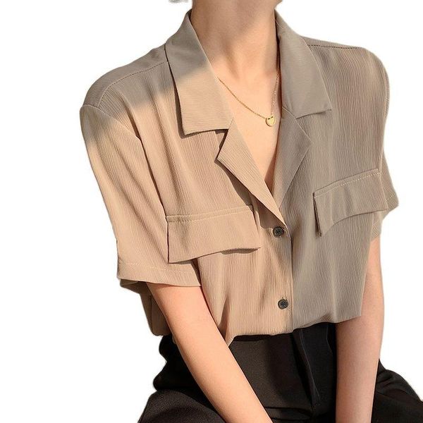 

fashion women's shirt 2021 summer style suit collar short-sleeved design sense retro slim blouse polos, White