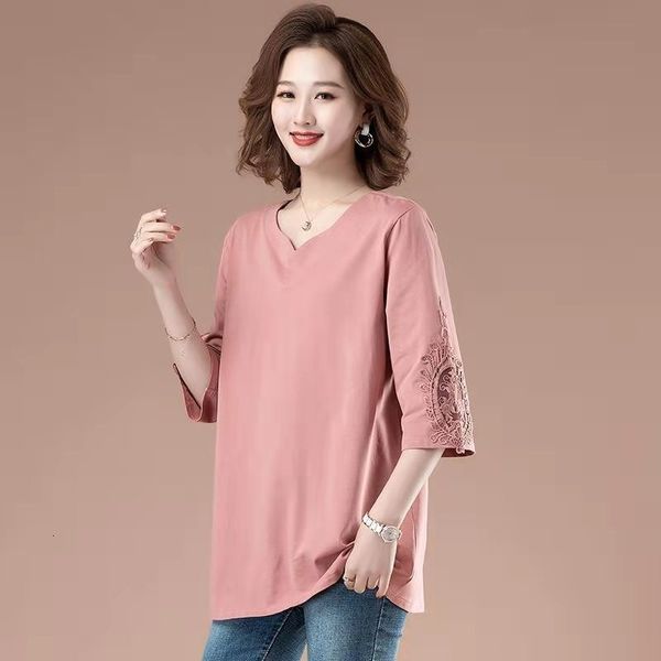

dress arrival of summer korean female style half sleeve embroidered lace t shirt casual loose v-neck plus size w173, Black;gray