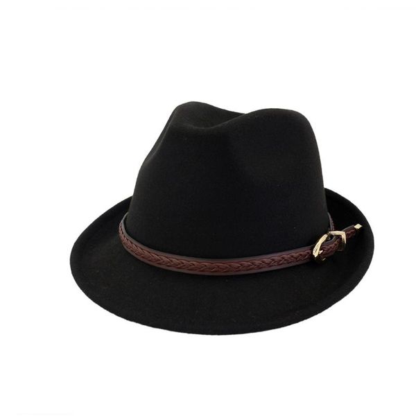Frauen Männer Fedora Hut mit Punk Gürtel Winter Outdoor Casual Panama Hüte mit breiter Krempe