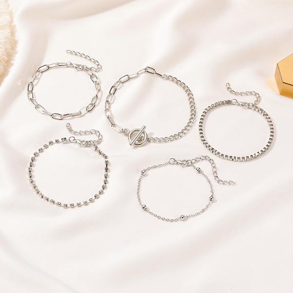 

charm bracelets multilayer bracelet set silver plated 5-piece charms gold color for women j1545, Golden;silver