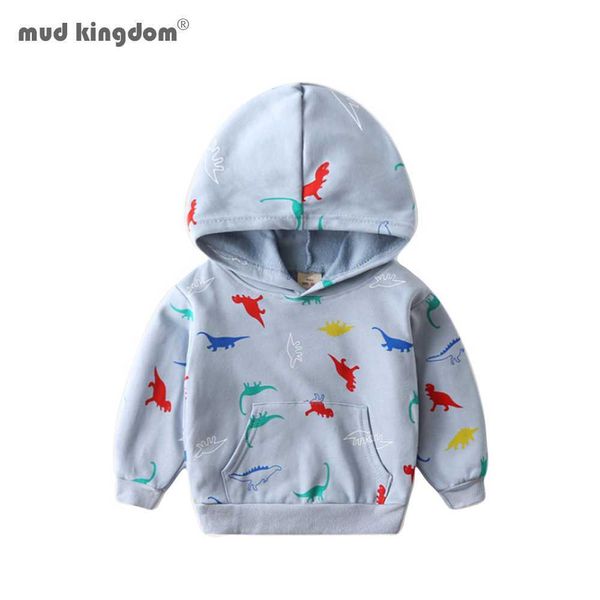 Mudkingdom Boys Hoodies Sonbahar Uzun Kollu Moda Dinozor Baskı Kazak 3-8 Yıl Karikatür Kazak Kıyafetleri 210615