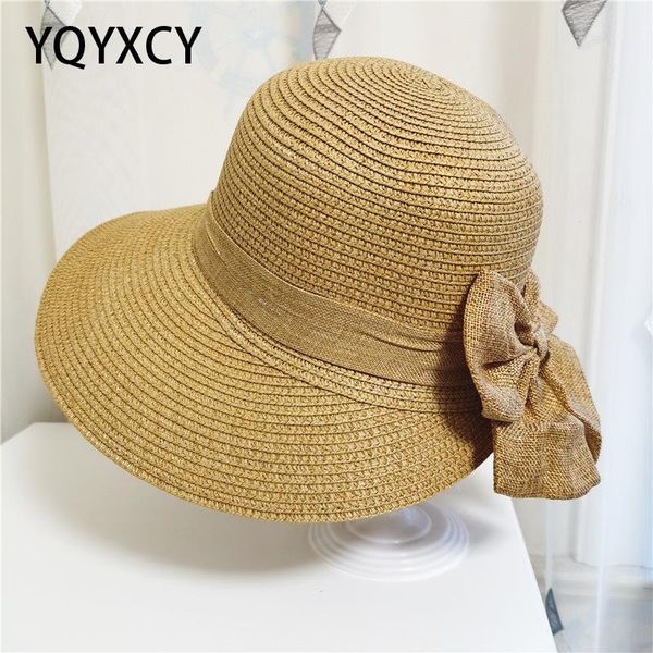 

summer hats for women big wide brim straw sun hat with bow outdoor beach travel sunshade folding bucket cap gorro, Blue;gray