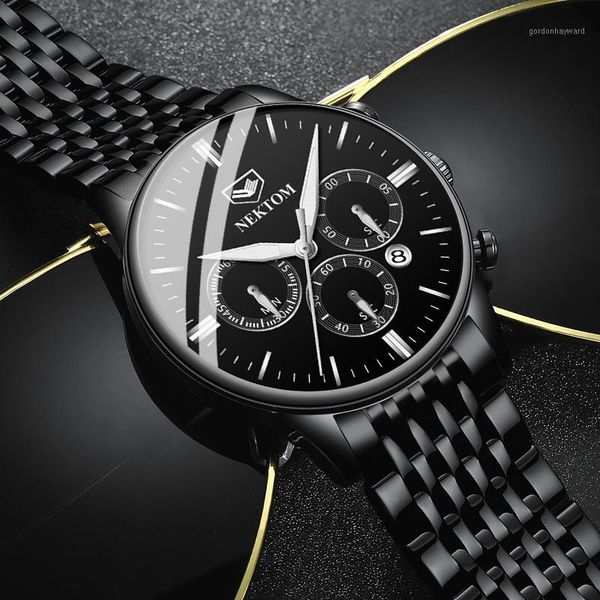 

men's fashion stainless steel watch luxury calendar quartz business casual bracelet wristwatches, Slivery;brown