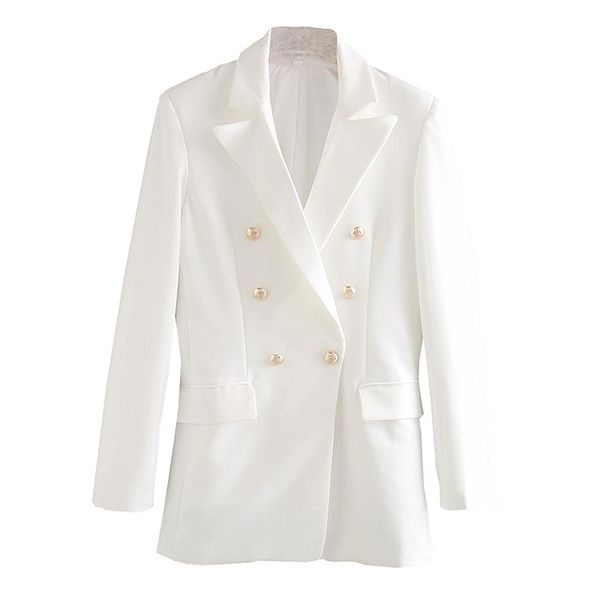 XNWMNZ Za Blazer bianco da donna per giacche doppiopetto da donna abito formale orlo con spacco posteriore 211122