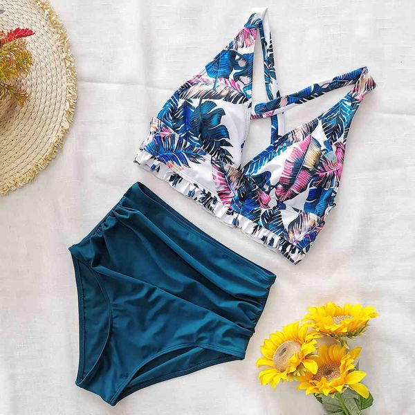 

women's swimwear swim suit style swimsuit division high waist applied cross-border printing export foreign trade bathing suits ff1g, White;black