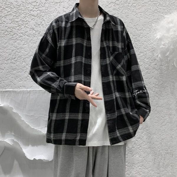

men's casual shirts privathinker - men's long sleeved plaid shirt, harajuku casual fashion, retro, cardigan, in 2021, White;black