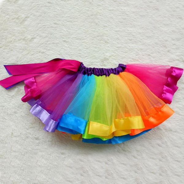 

stitching home short dancing rainbow colorful stage performance cute puff net elastic girl skirt skirts