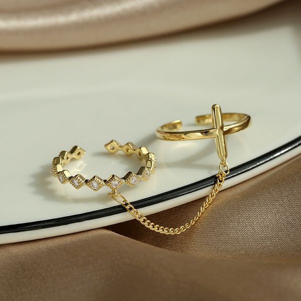 

special offer 70% off luxury jewelry cross inlaid chain double set personality temperament one piece open index finger ring fashion girl, Silver