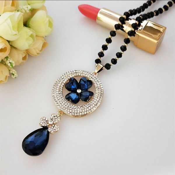 

korean version peacock long sweater crystal chain opal necklace jewelry diamond pendant accessories, Silver