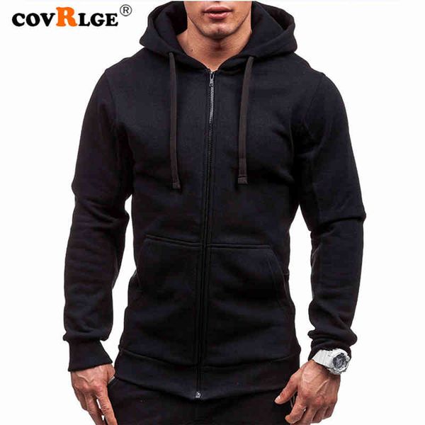 

covrlge men hoodi et spring drawstring zipper hooded sweatshirt male long sve pocket pullover autumn hoodie coat mww145, Black