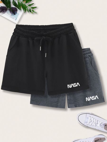 

men 2 pack letter graphic athletic shorts r6kr#, Black