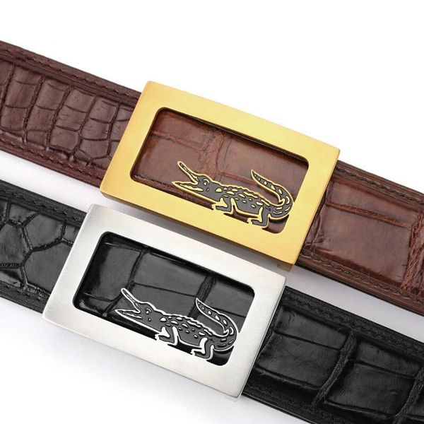 

belts crocodile waist belt male plate buckle button smooth siamese leather luxury holographic cinto masculino gifts for men designer, Black;brown