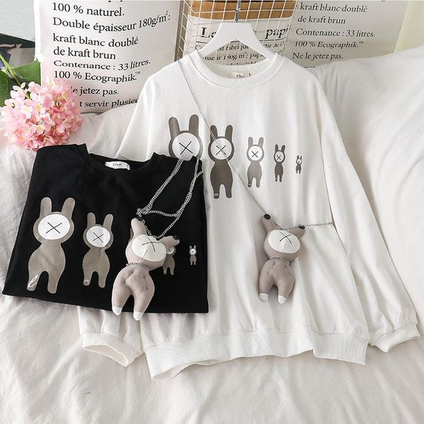 

women's hoodies & sweatshirts pullover sweatshirt women 2021 autumn casual all-match age reduction loose cute printing long sleeve fema, Black