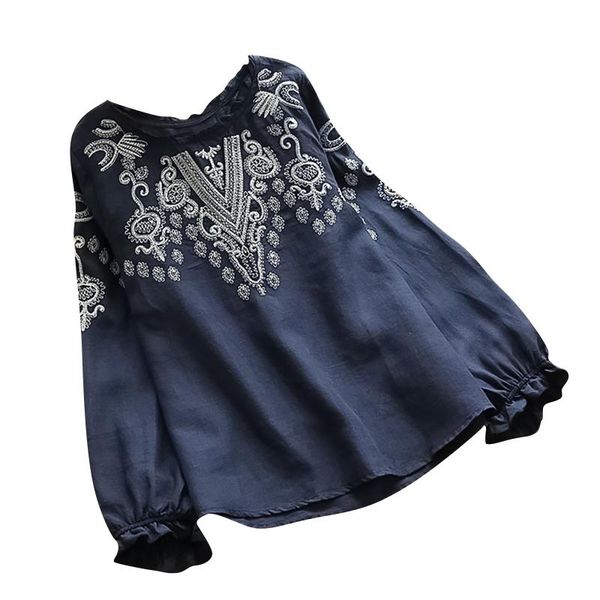 

women's blouses & shirts overd size womens and women casual floral print long sleeve o-neck plus shirt blouse blusas mujer de moda 202, White