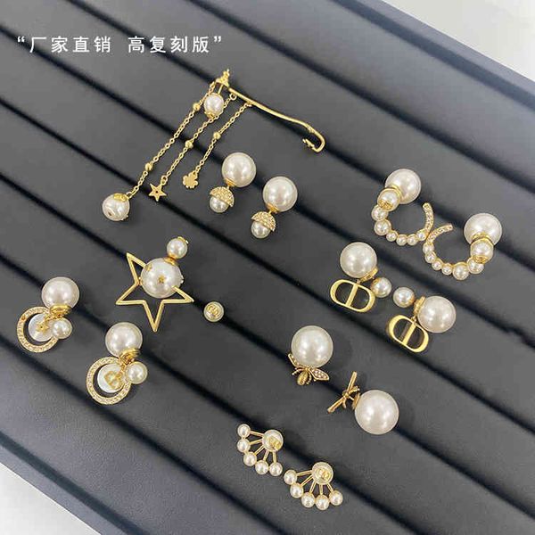 

design silver needle pearl earrings letter earrings feminine high level jewelry