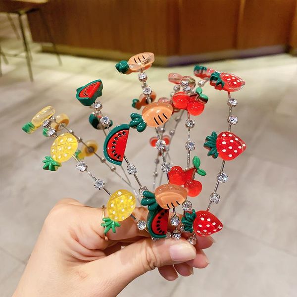 

hair accessories fruit rhinestone thin headbands for children girls cartoon watermelon pineapple crystal hairbands kids hoops, Slivery;white