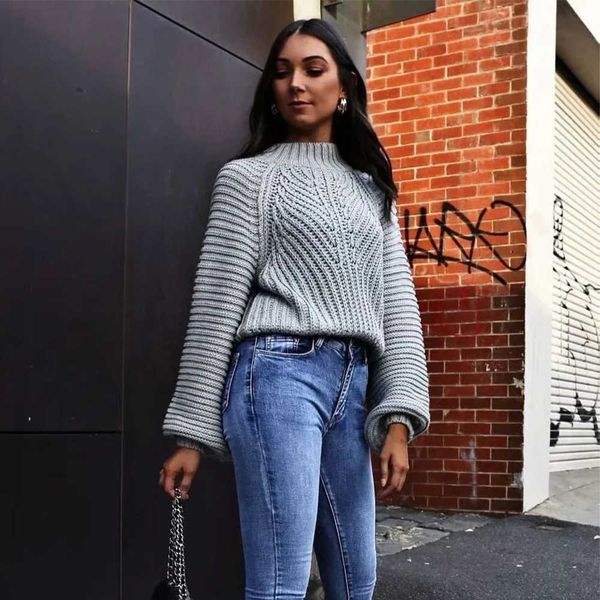 

fall winter women knit sweater long sleeves loose casual fashion chic women sweaters warm pullover 210709, White;black