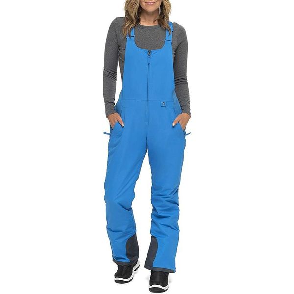 

women insulated bib overalls jumpsuits solid color pocket one-piece suspenders trousers winter ski suit autumn tracksuit skiing pants