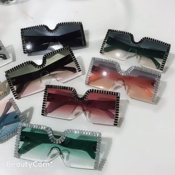 

square sunglasses women fashion design rhinestone sun glasses oversized frame eyeglasses brand shades gafas de sol, White;black