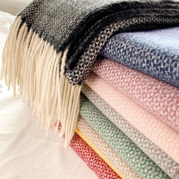 

scarves scarf women's warm imitation cashmere british college style woven tassel medium and long shawl source manufacturer, Blue;gray