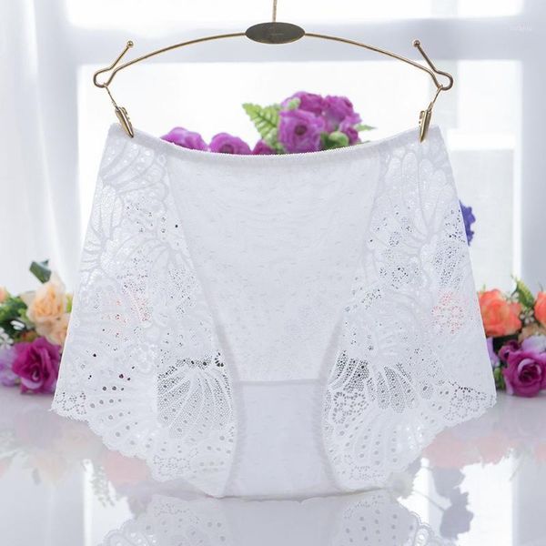 

women's panties high waist plus size underwear fat ladies transparent lace feather pattern covered hip mesh, Black;pink