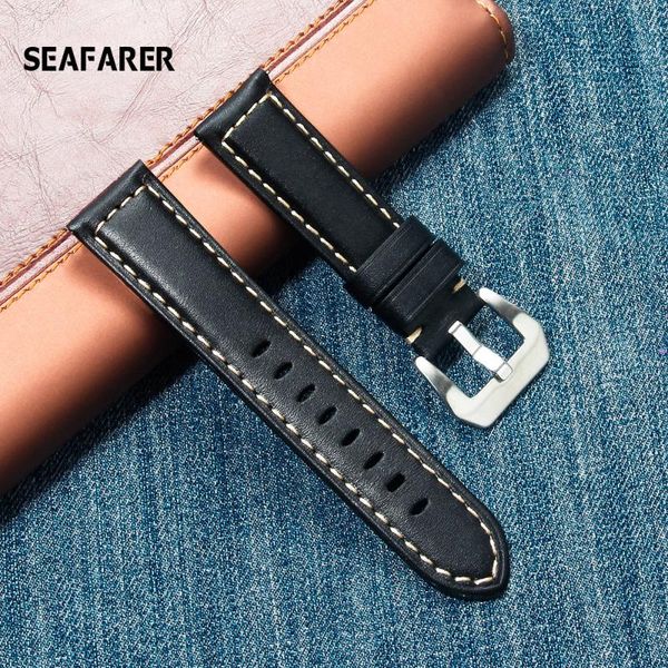 

watch bands genuine leather watchbands 20mm 22mm 24mm black dark brown blue women men cowhide band strap belt with buckle, Black;brown