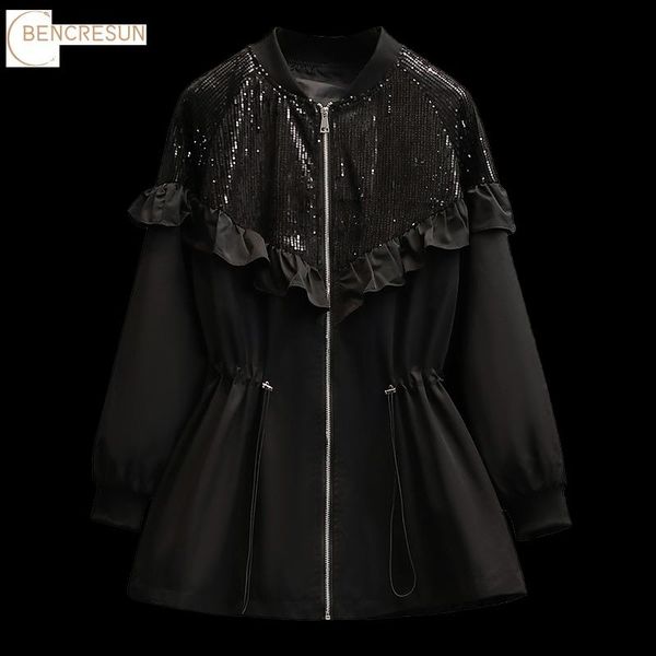 

women's jackets plus size autumn winter leisure jacket fashion women o-neck zipper sequins stitching quilted coats slim waist outwear, Black;brown